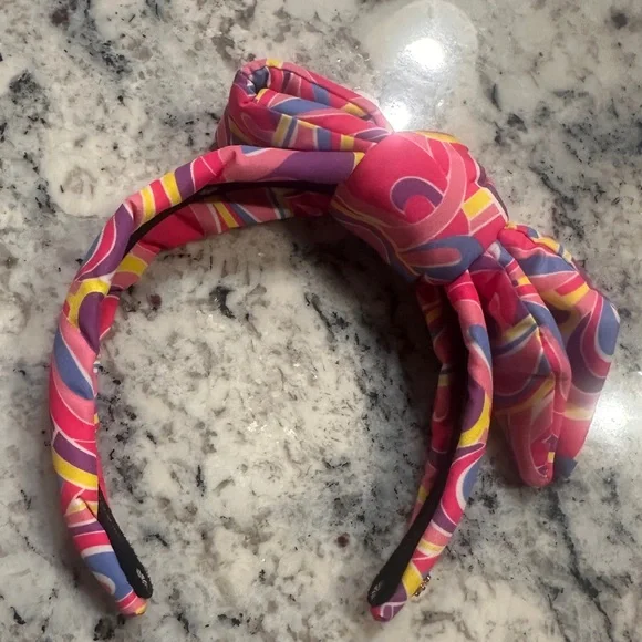 Barbie x Lele Sadoughi swirl print knotted headband display picture 2